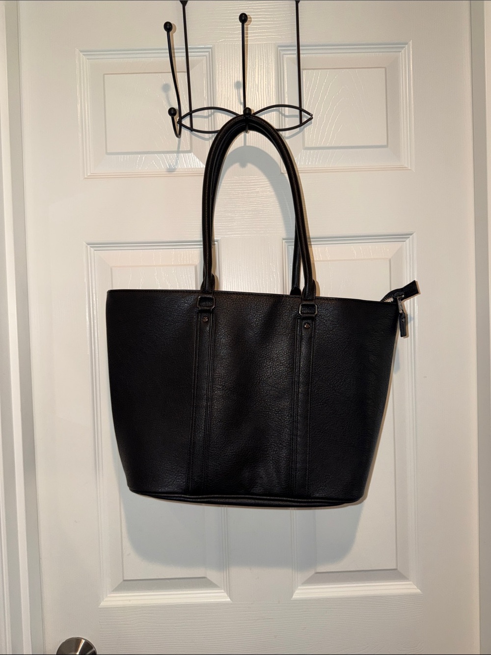 Everyday Black Leather-Look Tote Bag with Double Handle